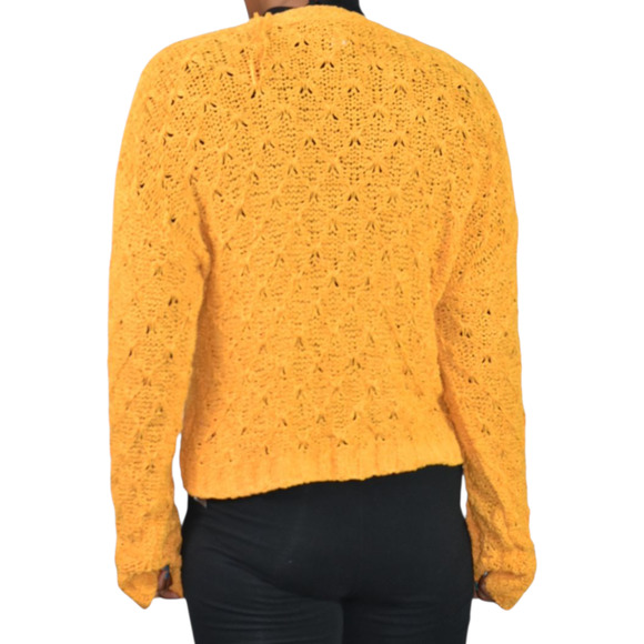 American Eagle Cropped Cardigan Sweater Yellow Slouchy Crochet Knit Boxy XS - Picture 8 of 13